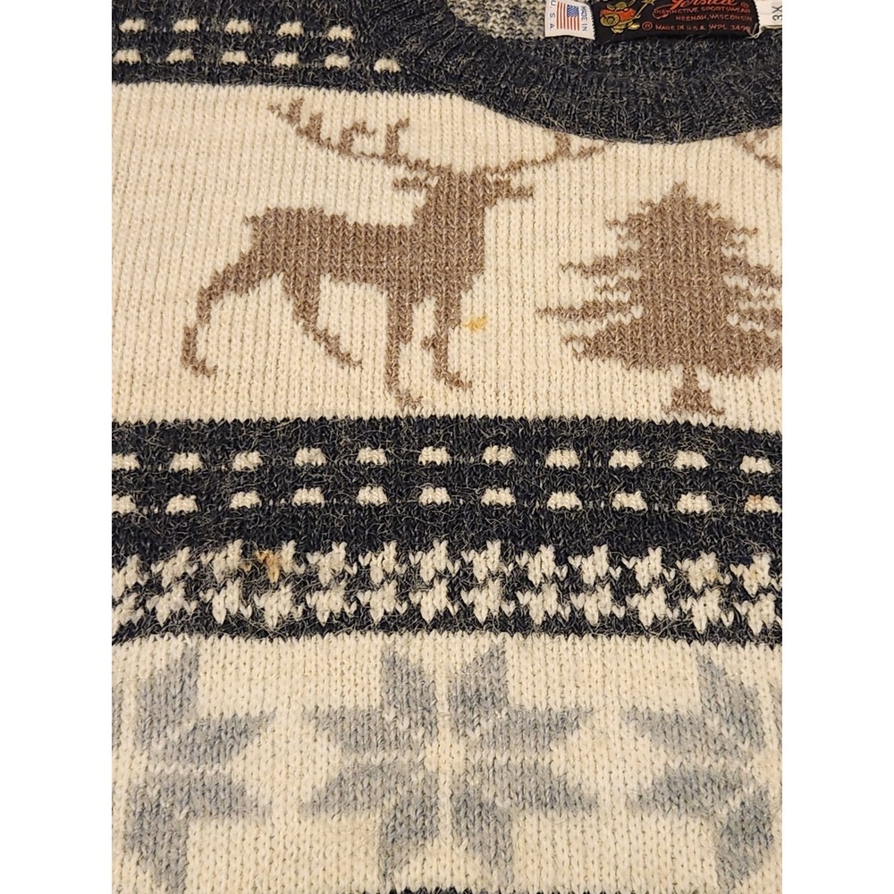 Vintage Jersild Holiday Sweater‎ Snowflakes Deer Size 3XL Unisex Tan Brown Cream - Picture 3 of 9